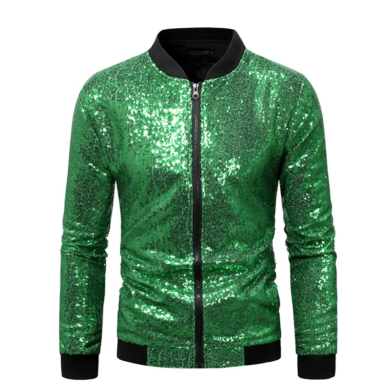 Men’s Purple Sequin Bomber Jacket – Zip-Up Sparkle Baseball Coat for Parties - Premium bomber jacket from Lizard Vigilante - Just $64.69! Shop now at Lizard Vigilante