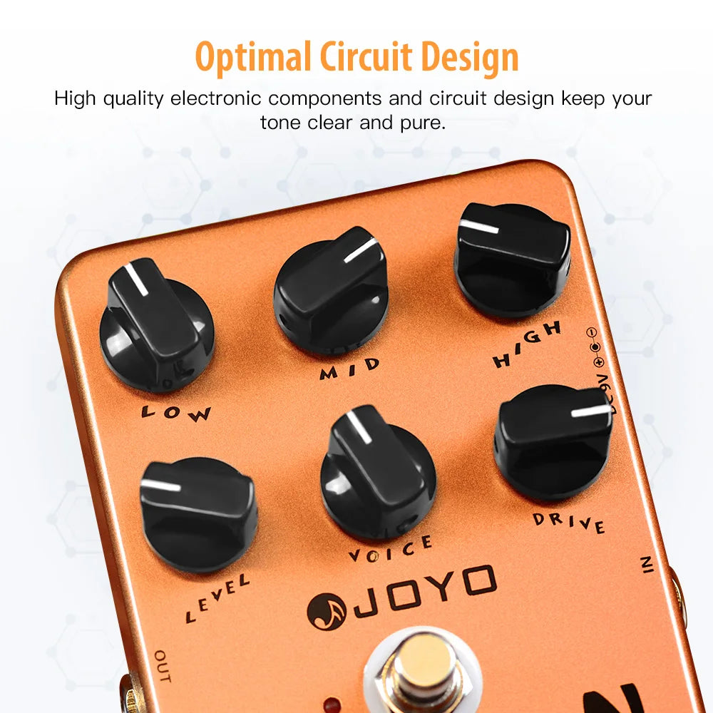 JOYO JF-14 American Riot Overdrive Pedal — Deluxe Amp Simulator for Clean-to-Chaos Tone Control & Vintage Rock Voltage