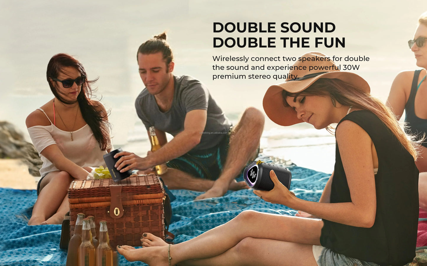 Bluetooth Speaker with LED Display Heavy Bass and 15W Power Waterproof IPX7 for Outdoor Parties