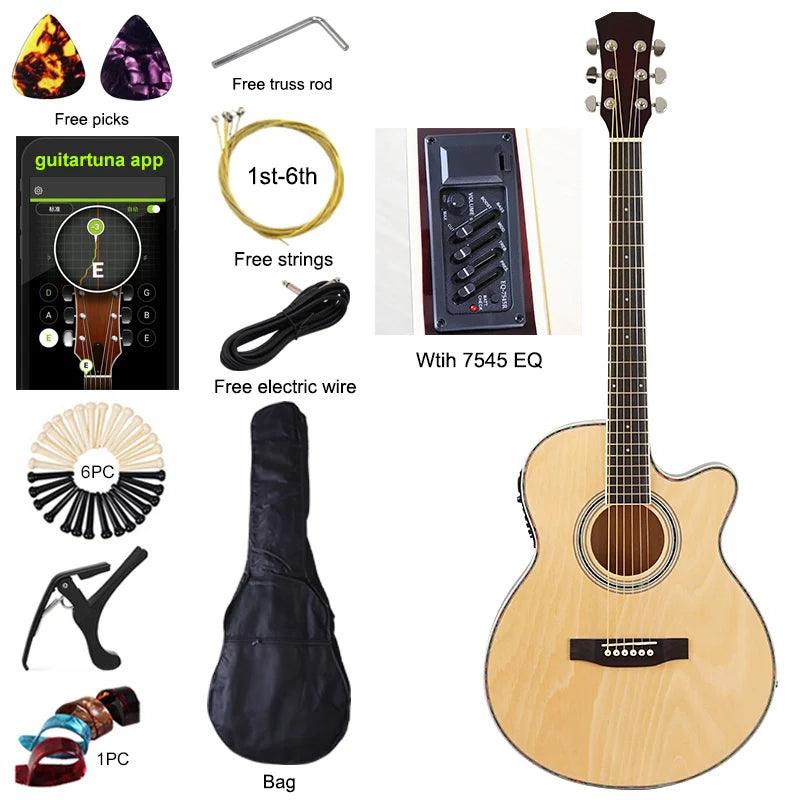 Thin Body Acoustic Electric Guitar Beginner Guitar with Free Gig Bag Free String Black Natural Sunburst White Color - Lizard Vigilante