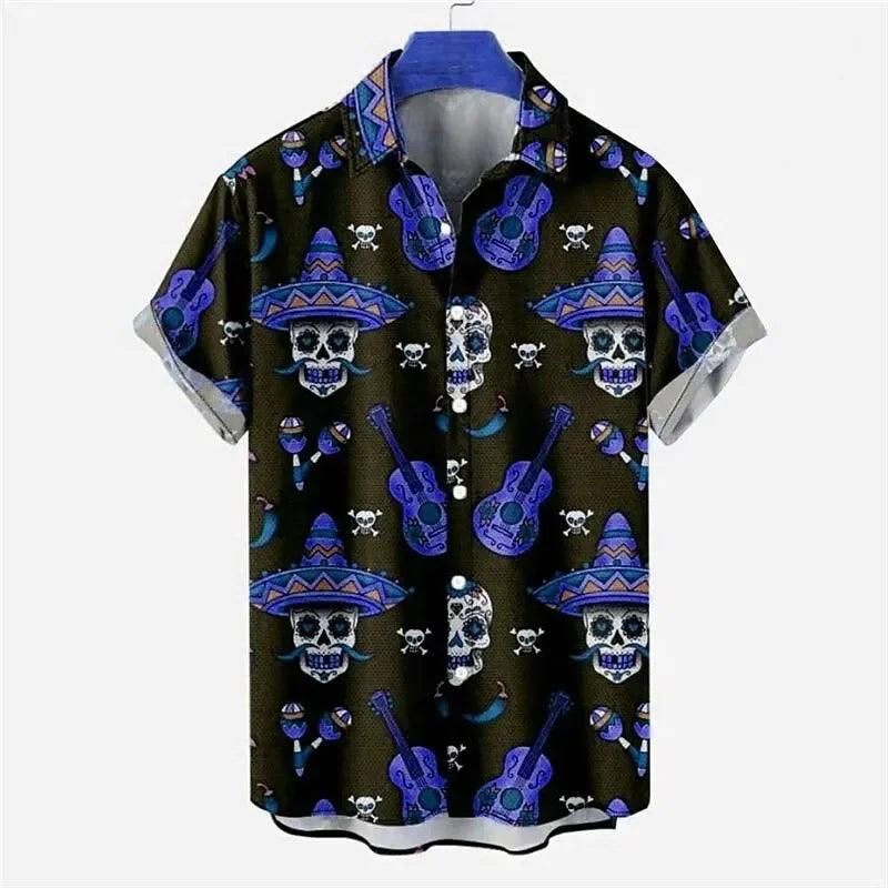 Men's Shirt Skull Guitar Hawaiian Lapel Button Top Beach Casual and Comfortable Short-Sleeved Shirt Style - Lizard Vigilante