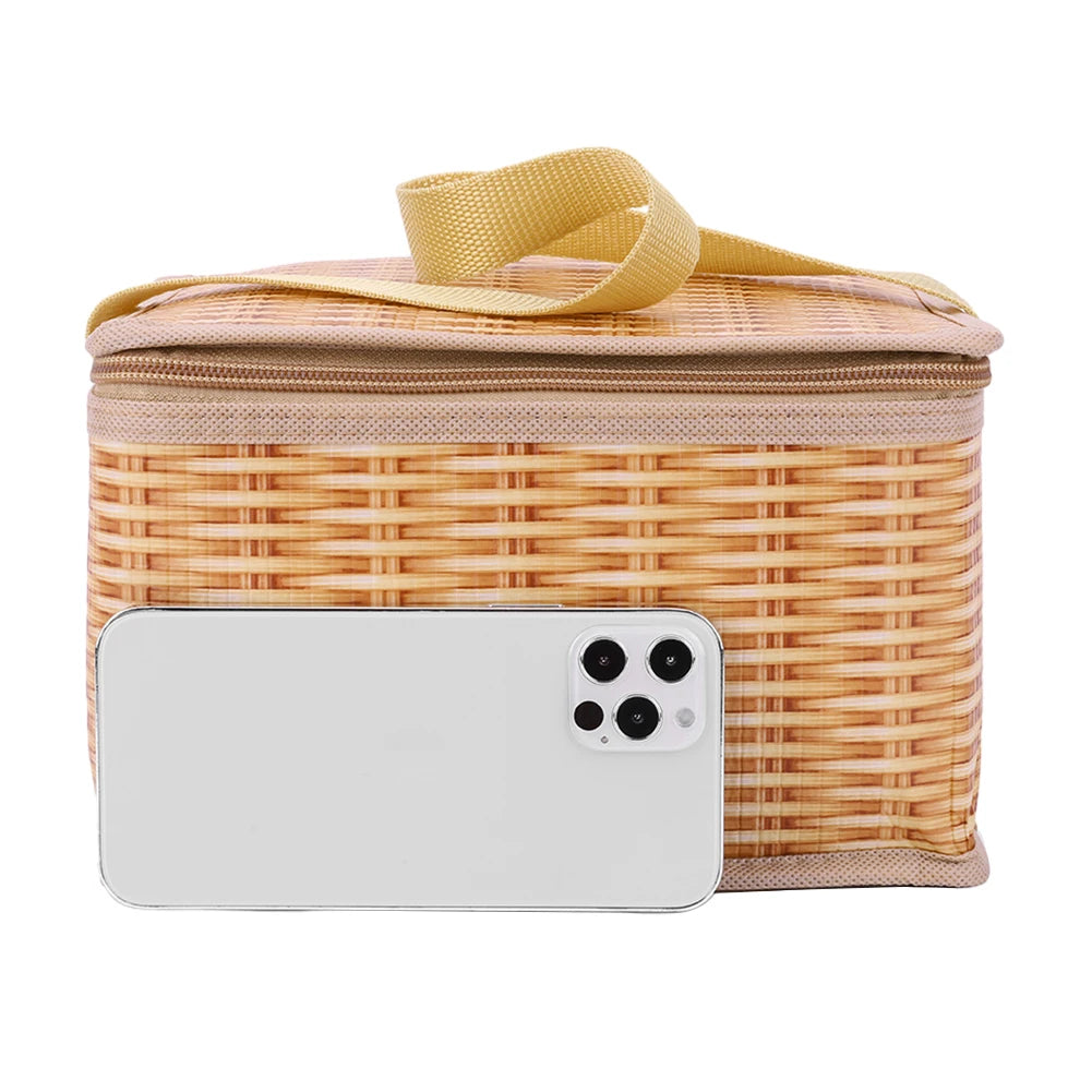 Wicker Rattan Outdoor Camping Picnic Bag Portable Waterproof Tableware Insulated Thermal Cooler Food Container Basket for Picnic - Premium  from Lizard Vigilante - Just $16.99! Shop now at Lizard Vigilante