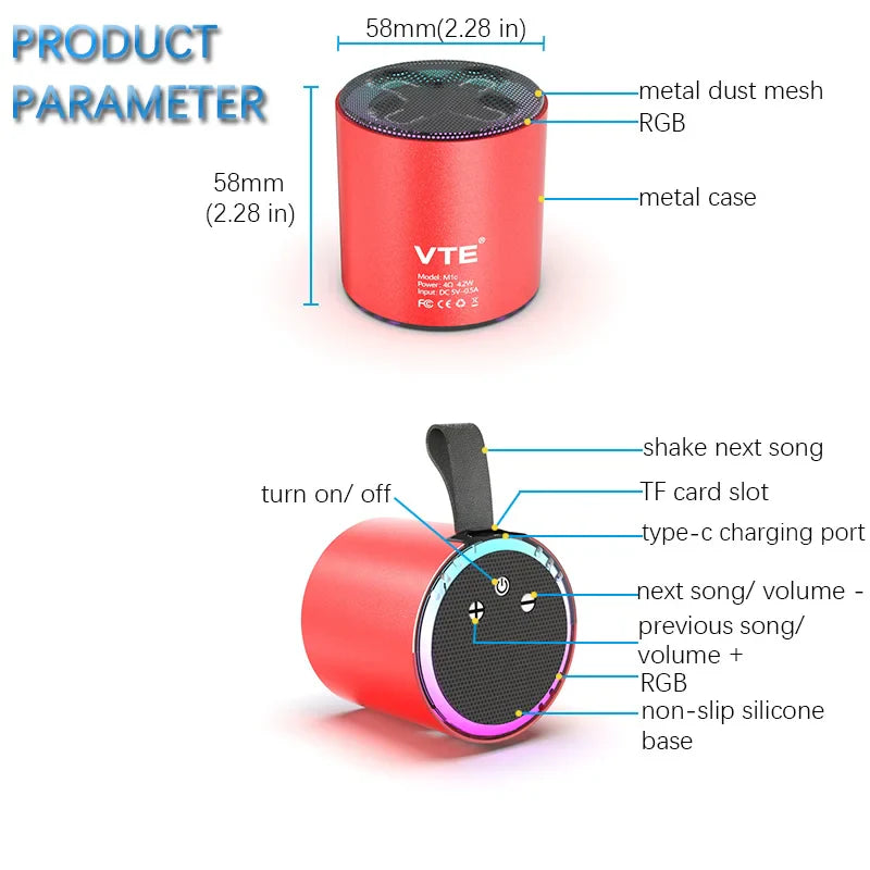 Wireless Speaker Portable Bluetooth 5.3 RGB Light Music Player Long Play TWS Connectivity Mic Subwoofer Mini Outdoor Bass Sound