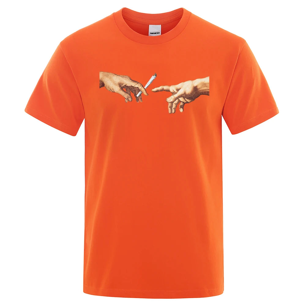 MICHELANGELO Genesis Printed Funniest Weed T-Shirt For Men Fashion Casual Short Sleeves Loose Oversized Cotton Tshirt Street Clothing - Lizard Vigilante