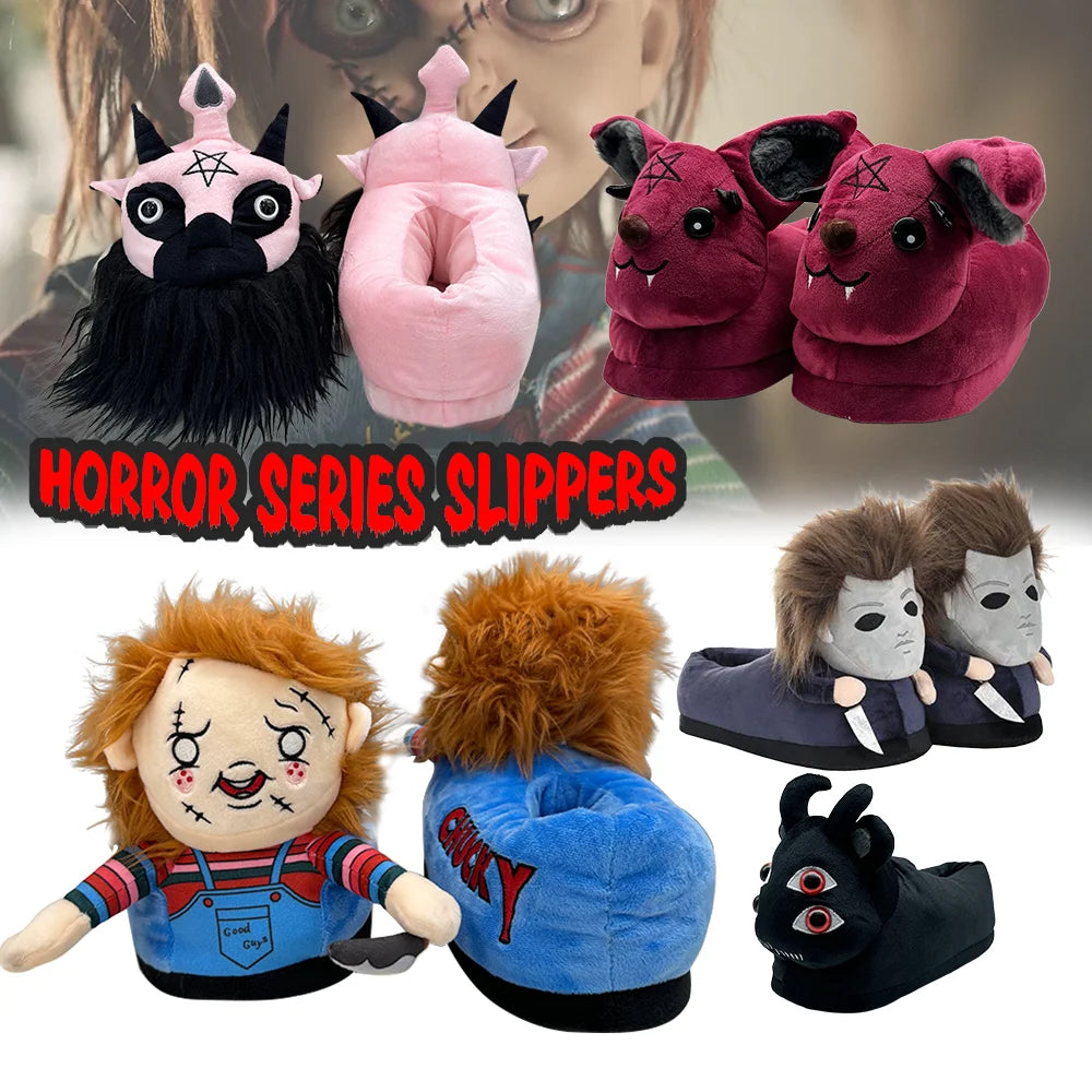 Highland Cow Halloween Michael Myers & Chucky Plush Slippers – Soft Horror Themed House Shoes - Premium slippers from Lizard Vigilante - Just $33.33! Shop now at Lizard Vigilante