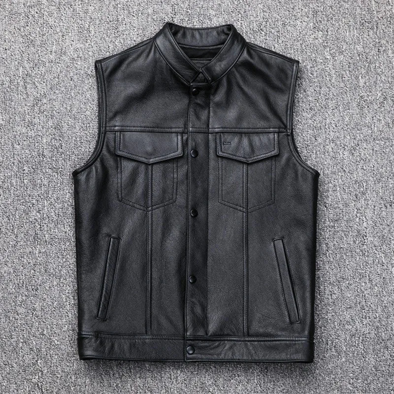 Casual Biker Vest for Men - Faux Leather Motorcycle Vest - Premium vest from Lizard Vigilante - Just $28.88! Shop now at Lizard Vigilante