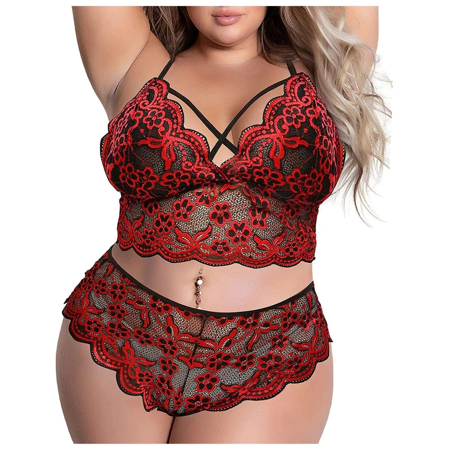 Plus Size Bra 2 Pieces Sets Lingerie Women Lace Embroidery Bra & Brief Sets Underwear Sensual Sleepwear Pajamas Exotic Set 4XL - Lizard Vigilante