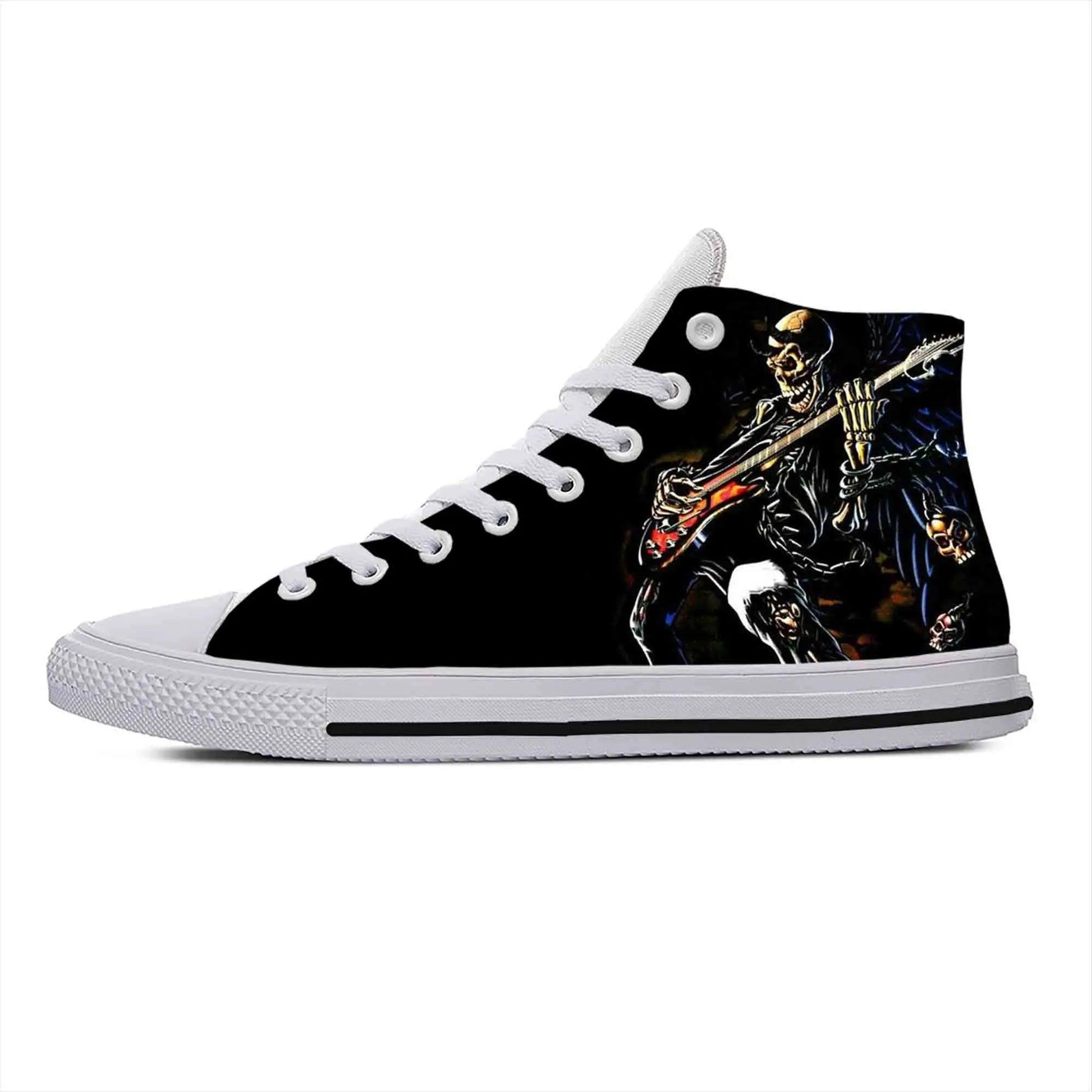 Gothic High-Top Canvas Sneakers with 3D Print – Casual Skull High Top Shoes for Men and Women Heavy Metal Rock Skull Guitar Grim Reaper - Premium Shoes from Lizard Vigilante - Just $39.99! Shop now at Lizard Vigilante