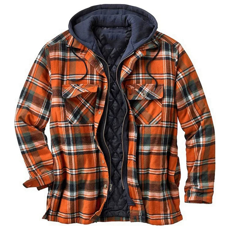 Oversized Plaid Patchwork Hooded Shirt Jacket – Men's Casual Streetwear Outerwear for Autumn & Winter - Premium jacket from Lizard Vigilante - Just $46.66! Shop now at Lizard Vigilante