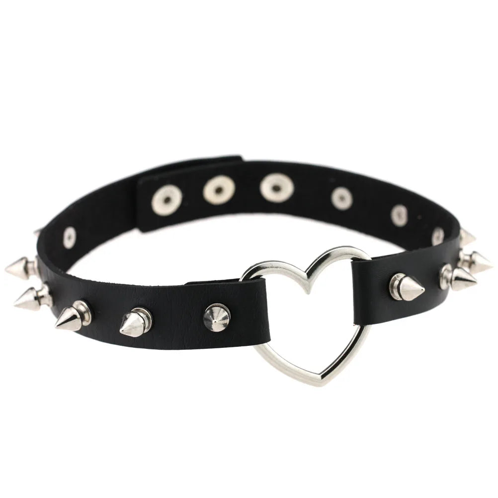 Harajuku Punk Rock Goth Choker - PU Leather Rivet Heart Cross Spike Necklace for Women, Hip Hop Bondage Jewelry - Premium choker from Lizard Vigilante - Just $23.88! Shop now at Lizard Vigilante