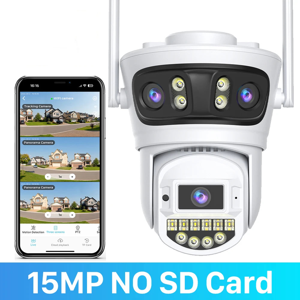 15MP 8K Ultra HD Wifi Outdoor Surveillance Camera | 3-Lens AI Human Detection, 360° Auto Tracking, Night Vision, Dual-Band Wireless Security Camera - Premium security camera from Lizard Vigilante - Just $50.99! Shop now at Lizard Vigilante