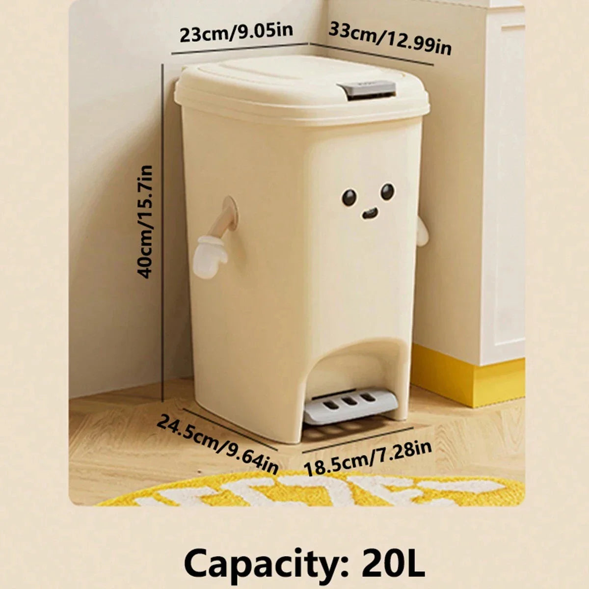 Household Large Capacity Trash Can Cute Creativity Non-Slip Bottom Strong Bearing Capacity Garbage Bucket Square Dustbin