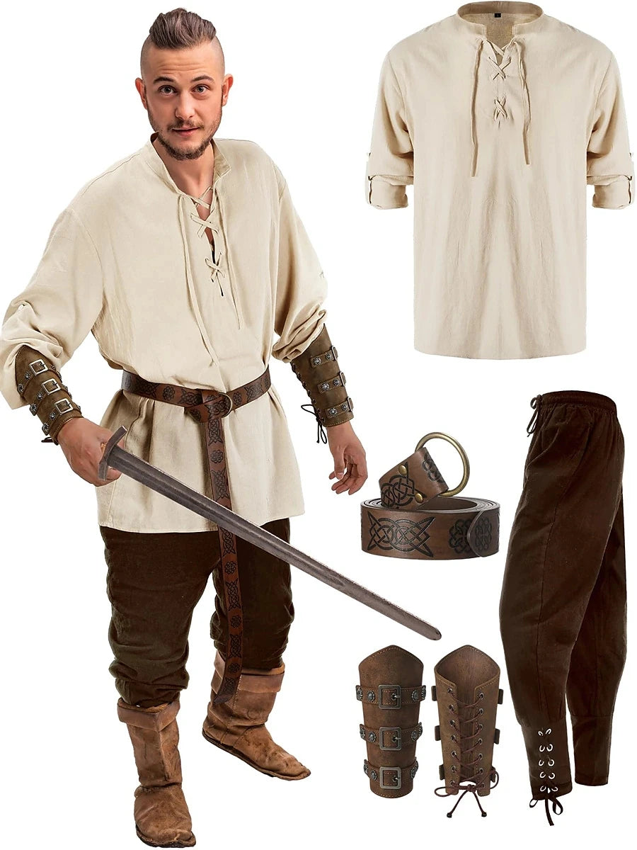 Renaissance Pants Outfits Retro Vintage Medieval Waist Belt Shirt Arm Guards Pirate Men's Cosplay Costume Halloween - Premium Cosplay Costumes from Lizard Vigilante - Just $21.99! Shop now at Lizard Vigilante