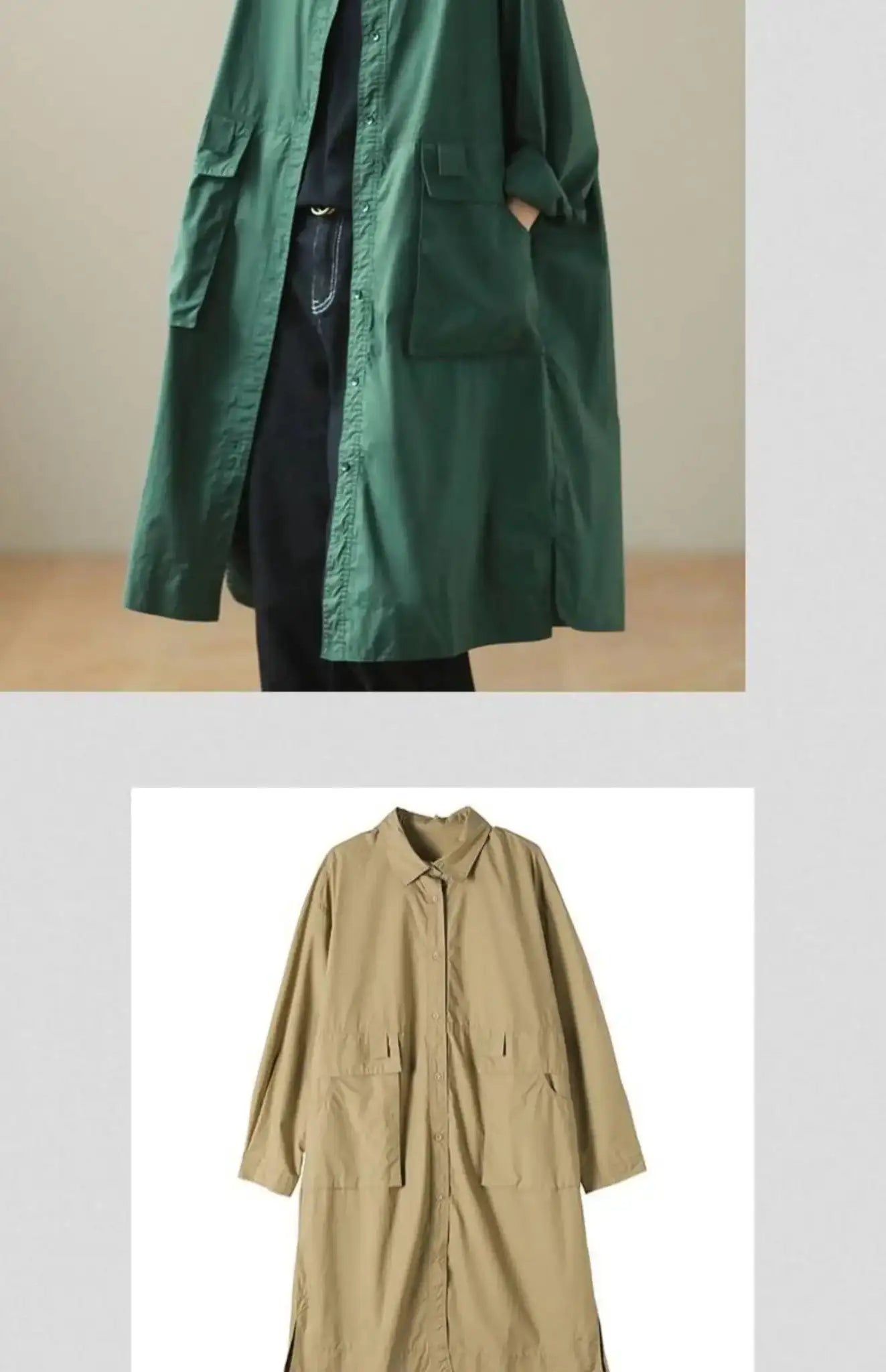 9290 Spring Fall Trench Coat Women Mid Length Windbreaker Single-breasted Double Pockets Casual Loose Overcoat Female Outerwear