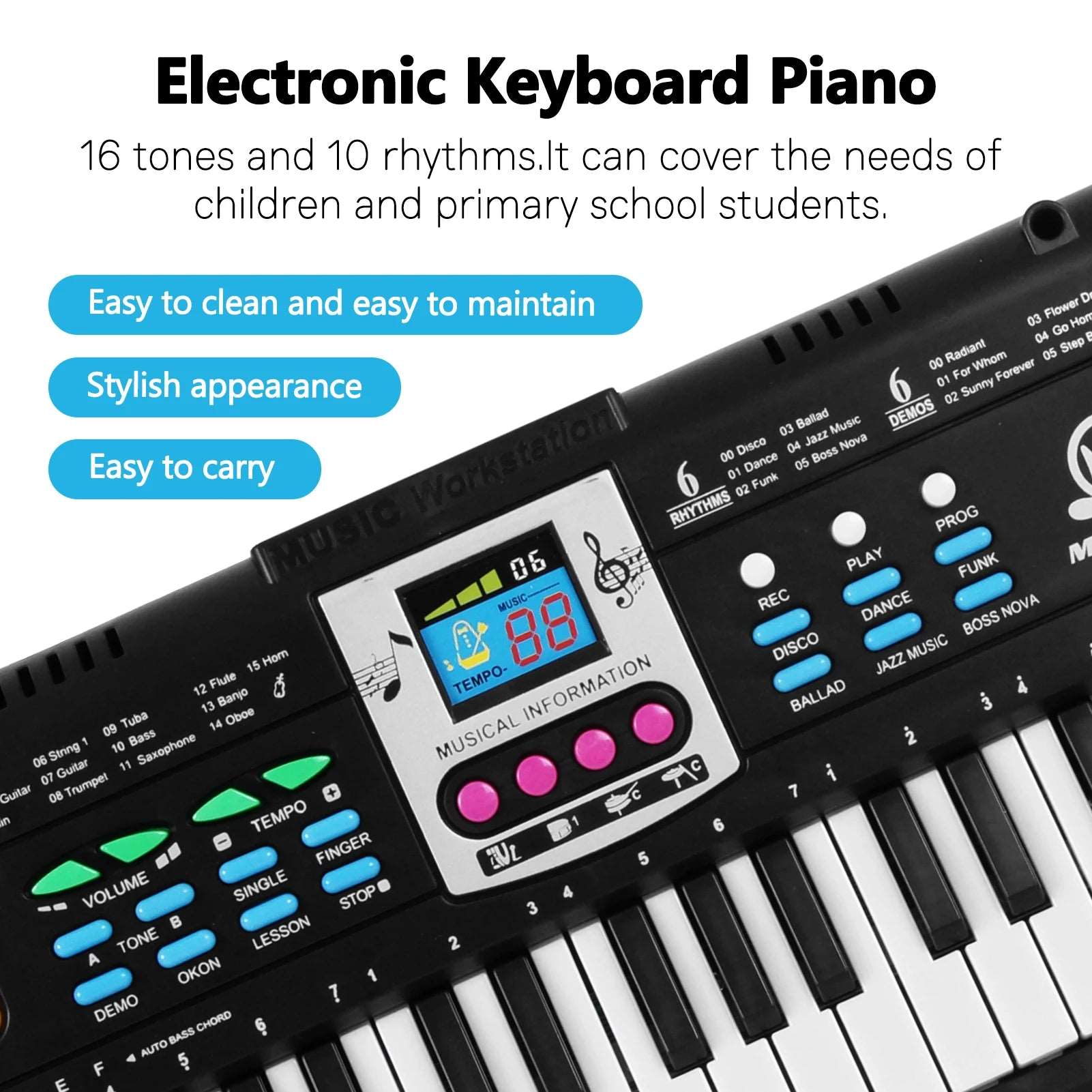 61 Keys Digital Music Electronic Piano Keyboard Kids Multifunctional Electric Piano with Microphone Function for Beginners - Lizard Vigilante
