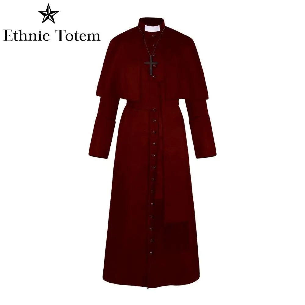 Priest Robe Medieval Monk Uniform Vintage Halloween Men Pope Pastor Cloak Cape Cosplay Costume Renaissance Clergy Sets - Premium robe from Lizard Vigilante - Just $69.69! Shop now at Lizard Vigilante