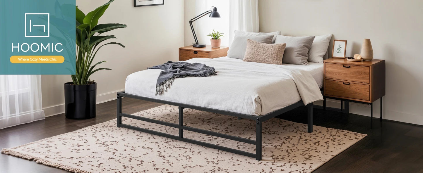 HOOMIC Sturdy Metal Bed Frame with Reinforced Structure – Noise-Free Mattress Foundation, Headboard Compatible, No Box Spring Required - Premium bed frame from Lizard Vigilante - Just $103.99! Shop now at Lizard Vigilante