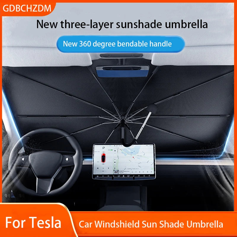 2024 Car Sunshade For Tesla Model 3 Y Highland Umbrella Foldable Front Sunscreen Heat Insulation Front Parasol Car Accessories - Premium auto sunshade from Lizard Vigilante - Just $49.69! Shop now at Lizard Vigilante