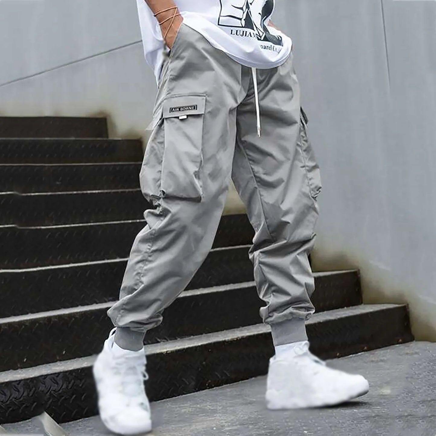 Men's Casual Jogging Cargo Pants with Drawstring & Multi-Pockets – Sport Trousers for Outdoor Activities, Streetwear, and Hip-Hop Style - Premium pants from Lizard Vigilante - Just $37.99! Shop now at Lizard Vigilante