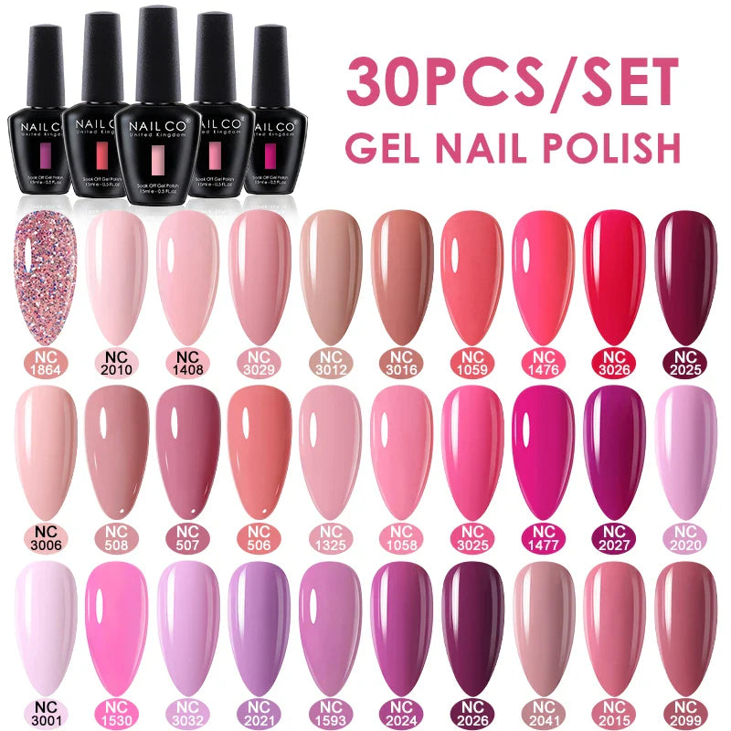 NAILCO 30pcs All-Season Gel Nail Polish Set Nude Pink White Semi Permanent Soak Off UV Gel Manicures DIY Painting Gel Varnish