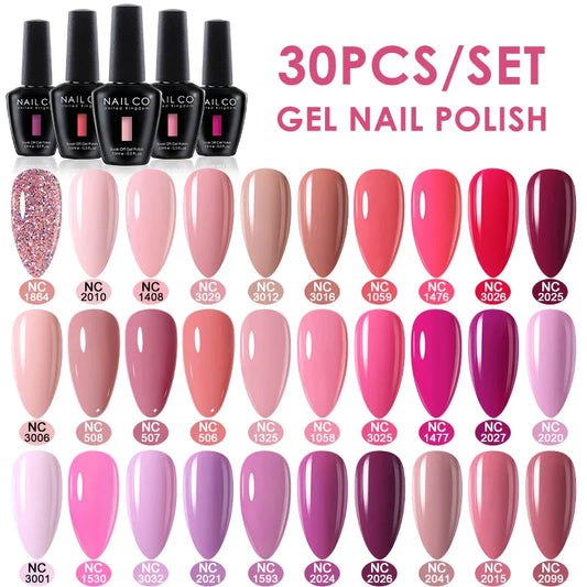 NAILCO 30pcs All-Season Gel Nail Polish Set Nude Pink White Semi Permanent Soak Off UV Gel Manicures DIY Painting Gel Varnish