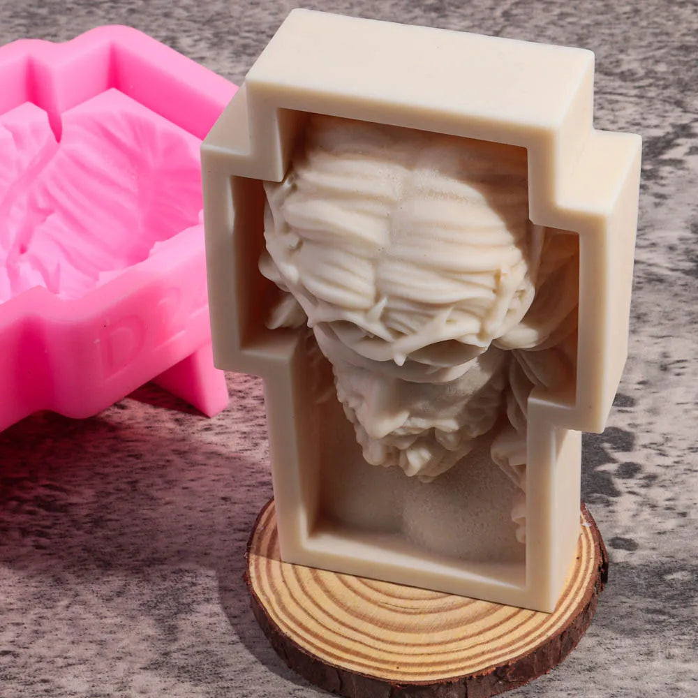 Jesus Cross Sculpture Candle Silicone Mold Human Portrait Abstract Scented Candle Plaster Resin Mould Greek Mythology Home Decor