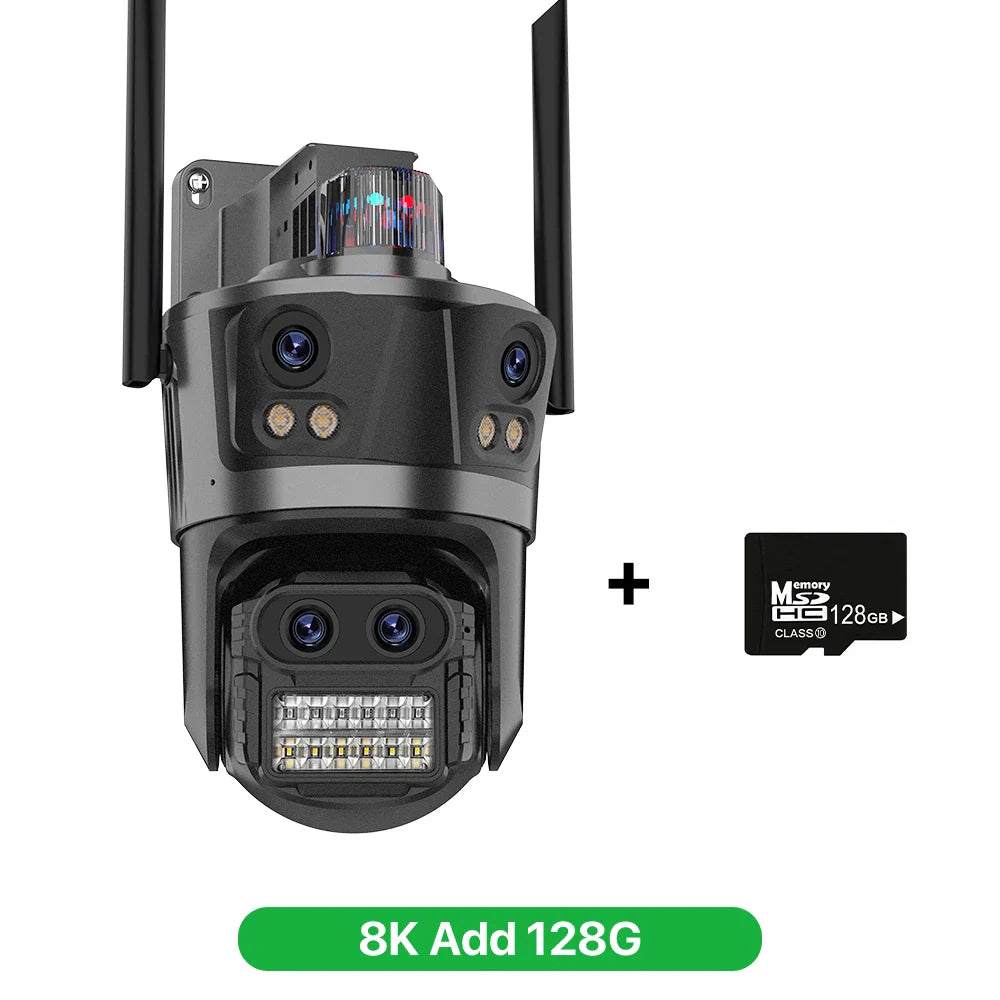 WIFI 8K 8X Zoom IP Camera Four Lens Four Screen Human Detecton Camera 4K 8MP IP HD Dual Srceen Security Waterproof Camera iCsee