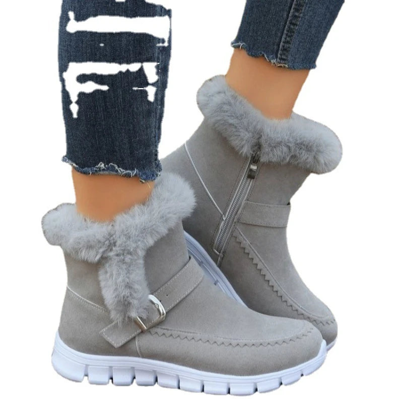 Winter Women’s Faux Suede Chelsea Snow Boots – Plush Ankle Boots with Belt Decoration & Flat Heel for Stylish Comfort - Premium boots from Lizard Vigilante - Just $48.88! Shop now at Lizard Vigilante