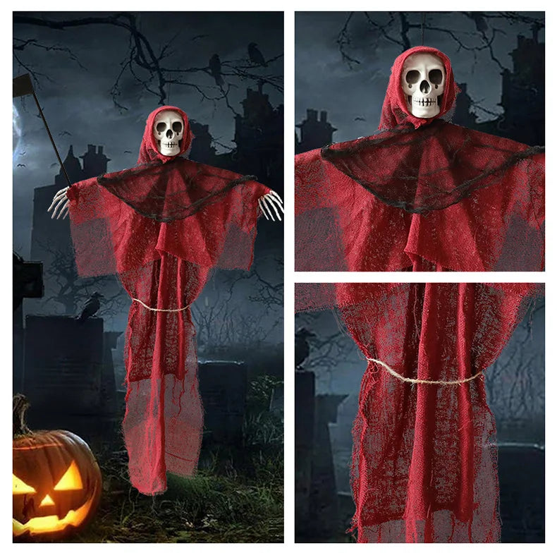 Halloween Gauze Skull Decor - Horror Grim Reaper, Headless Ghost & Red-Haired Ghost Ornaments for Haunted House Decoration