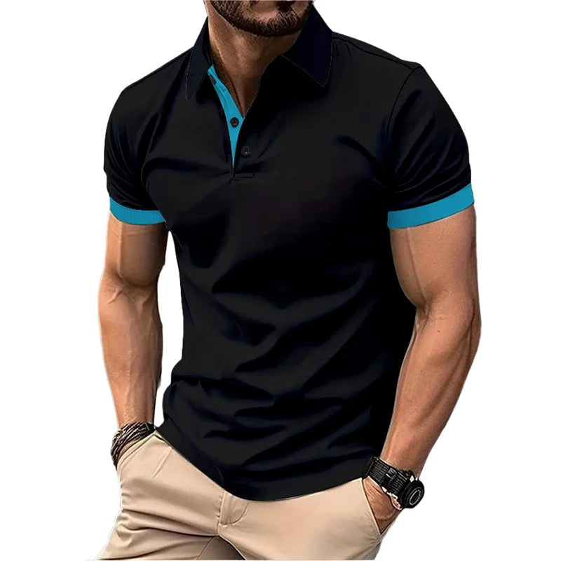 Summer Short Sleeve Polo Shirt Mens Large Stritching T Shirts Lapel Business Breathable Tee Shirt Lightweight Sweatwear - Premium  from Lizard Vigilante - Just $22.99! Shop now at Lizard Vigilante