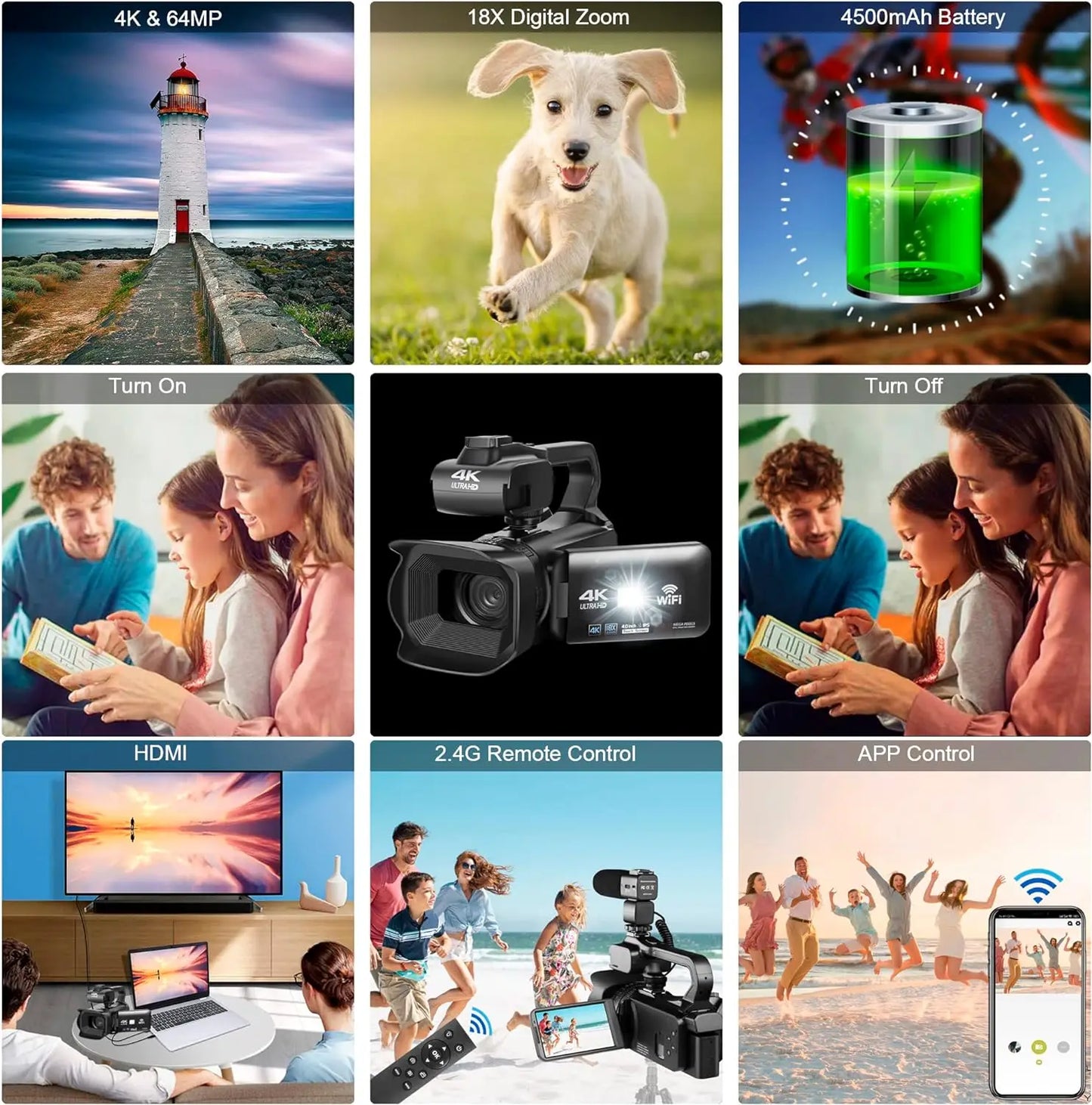 KOMERY YouTube Camcorder 6K HD Professional Camera 64MP Streaming Camcorder 4"Touch Screen Digital Video Vlog Camera Photography