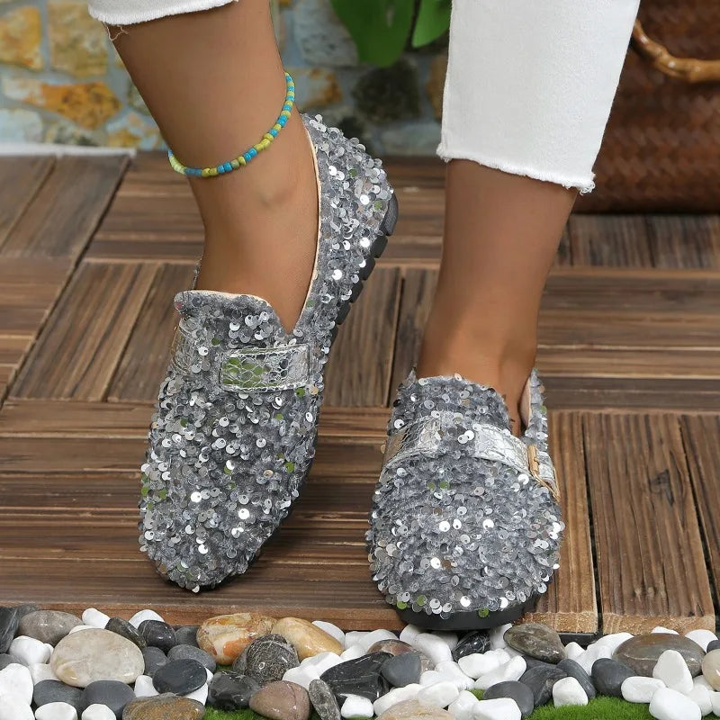 Women’s Shimmer Loafers – Sequin Ballet Flats with Bling Platform Design for Casual Elegance - Premium shoes from Lizard Vigilante - Just $48.88! Shop now at Lizard Vigilante