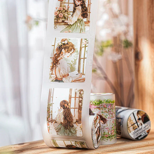 1roll Tape Weekend Window Sill Series Leisure Character Window PET Tape Decoration Notebook Photo Frame Stationery DIY Stickers
