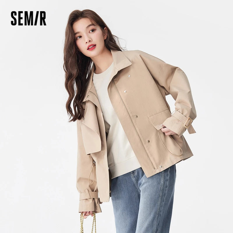 2024 Semir Women's Autumn Windbreaker – Loose Fit Solid Color Waist-Tie Casual Coat | All-Match Outerwear with Pockets - Premium  from Lizard Vigilante - Just $99.88! Shop now at Lizard Vigilante