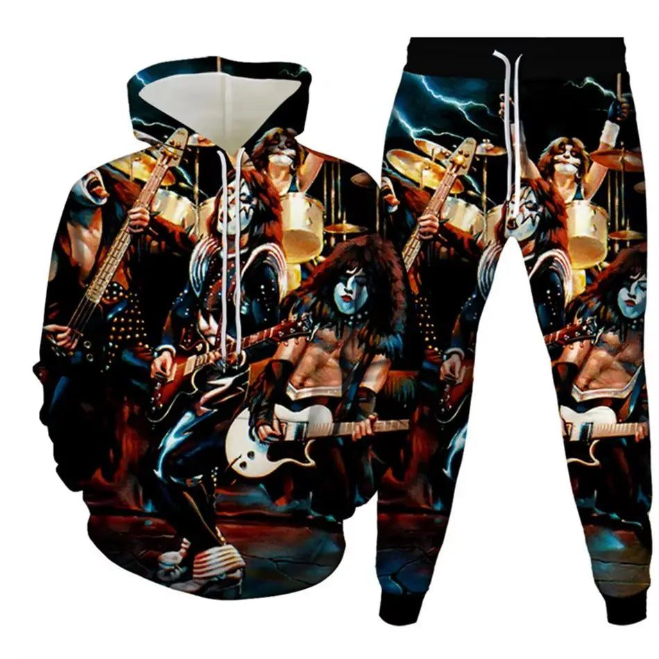 KISS Rock Band 3D Printed Hoodie & Jogger Pants Set – Iconic Fashion Tracksuit for Men and Kids – Bold Casual Streetwear for All Seasons - Premium hoodie from Lizard Vigilante - Just $63.88! Shop now at Lizard Vigilante