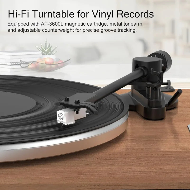 Hi-Fi Stereo Turntable Vinyl Record Player, Bluetooth Input/Output, Belt Drive, 2-Speed with Adjustable - Premium  from Lizard Vigilante - Just $406.99! Shop now at Lizard Vigilante