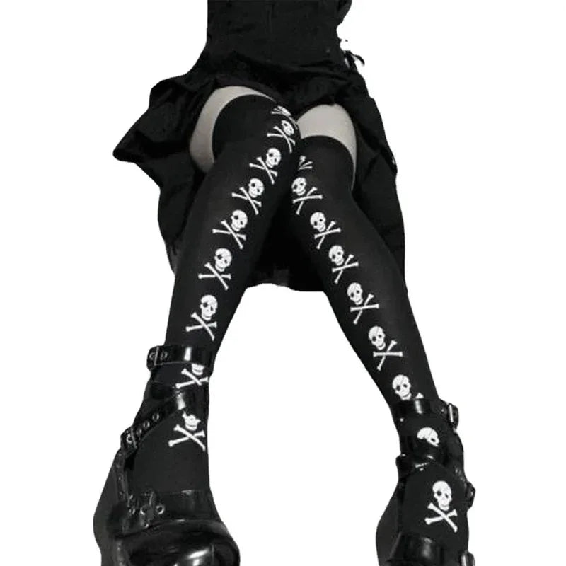 Skull Bat Spider Gothic Dark Long Stockings Women Spider Harajuku Emo Alternative Tights Lingerie Skin Thigh High Garters Hosiery - Premium socks from Lizard Vigilante - Just $18.88! Shop now at Lizard Vigilante