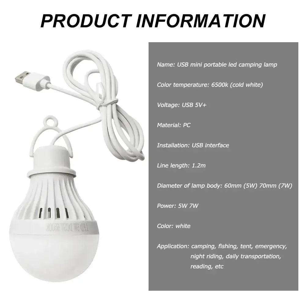 USB Light Bulb LED Camping Light Bulb Portable Camping Lantern Hanging Cord Tent Light for Camping Emergency Truck Fishing Boat