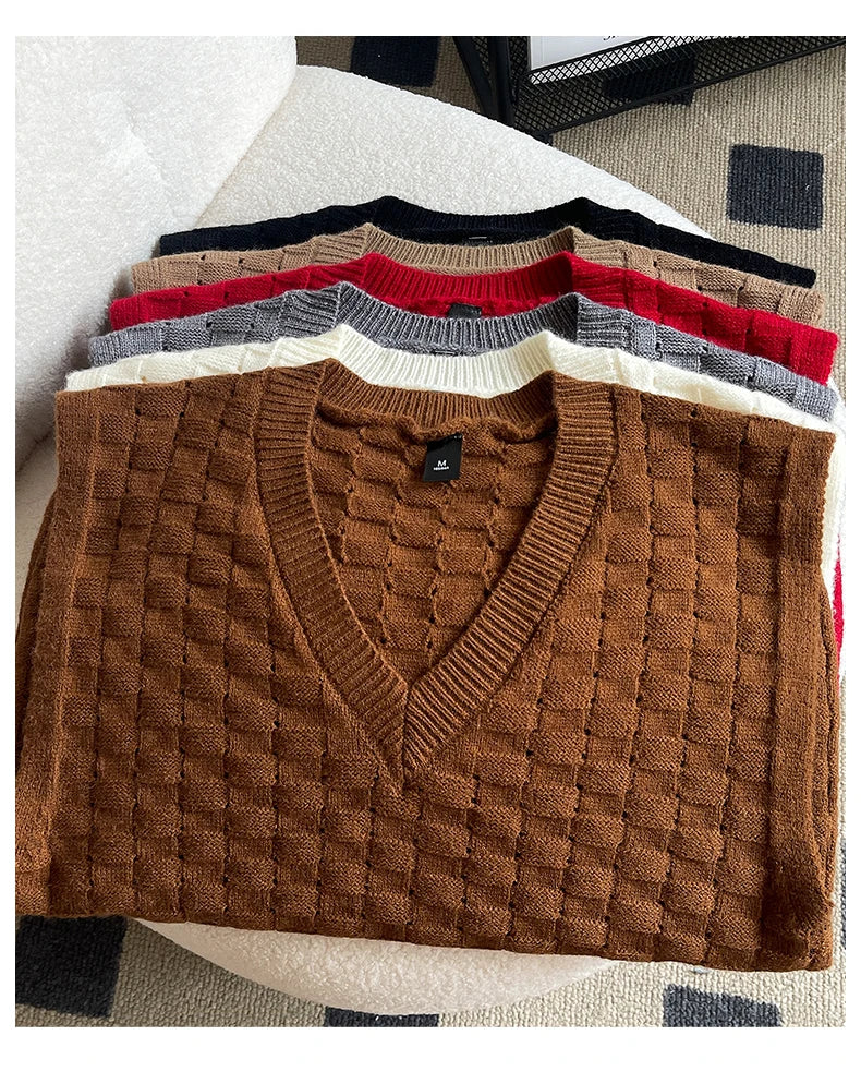 “GRUNGEWEAVE 666” Vintage Knit Vest – Jacquard Check Pattern Sleeveless V-Neck Armor for Off-Stage Legends & Louder Lives - Premium vest from dsers - Just $47.99! Shop now at Lizard Vigilante