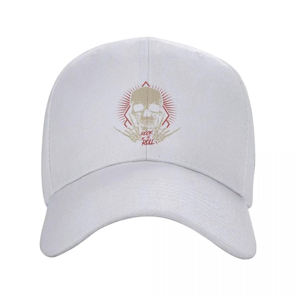 Rock 'N' Roll Baseball Cap for Men & Women – Adjustable Hard Rock Music Skull Trucker Hat | Heavy Metal Streetwear - Premium skull hat from Lizard Vigilante - Just $22.99! Shop now at Lizard Vigilante