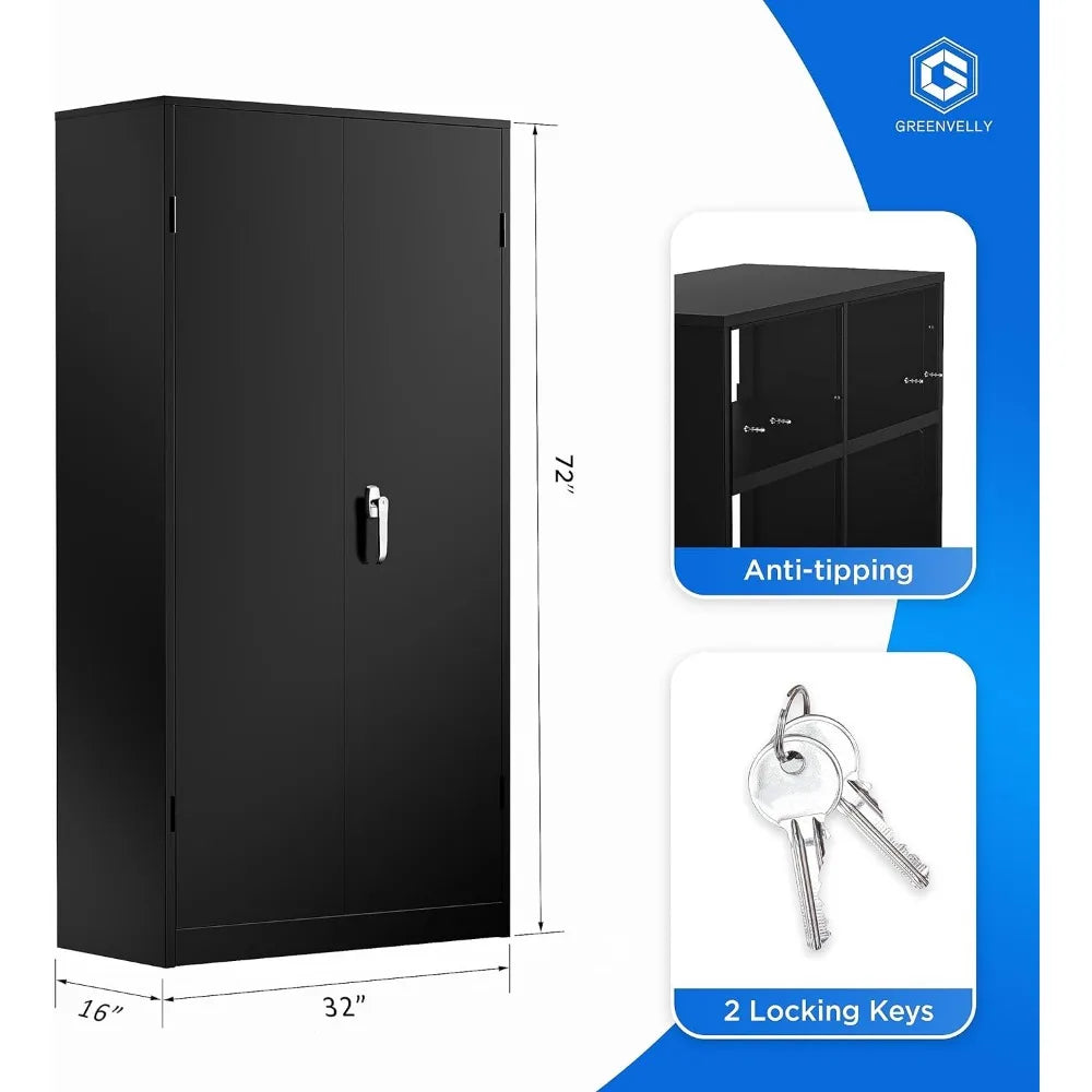 Metal Storage Cabinet, 72" Black Locking Storage Cabinets with Doors and 4 Shelves, Steel Lockable File Cabinet Metal Locker - Premium  from Lizard Vigilante - Just $227.99! Shop now at Lizard Vigilante