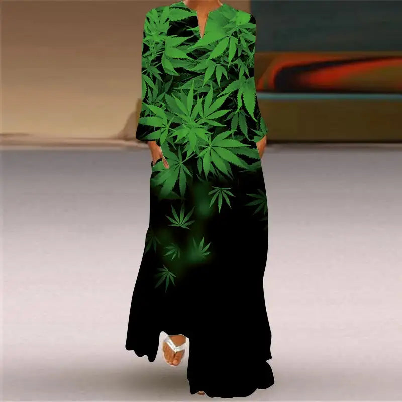 Women Autumn Winter Long Dress Elegant Party Casual V Neck Long Sleeve Vestids Style Loose Stripe Printing Vintage Maxi Dresses