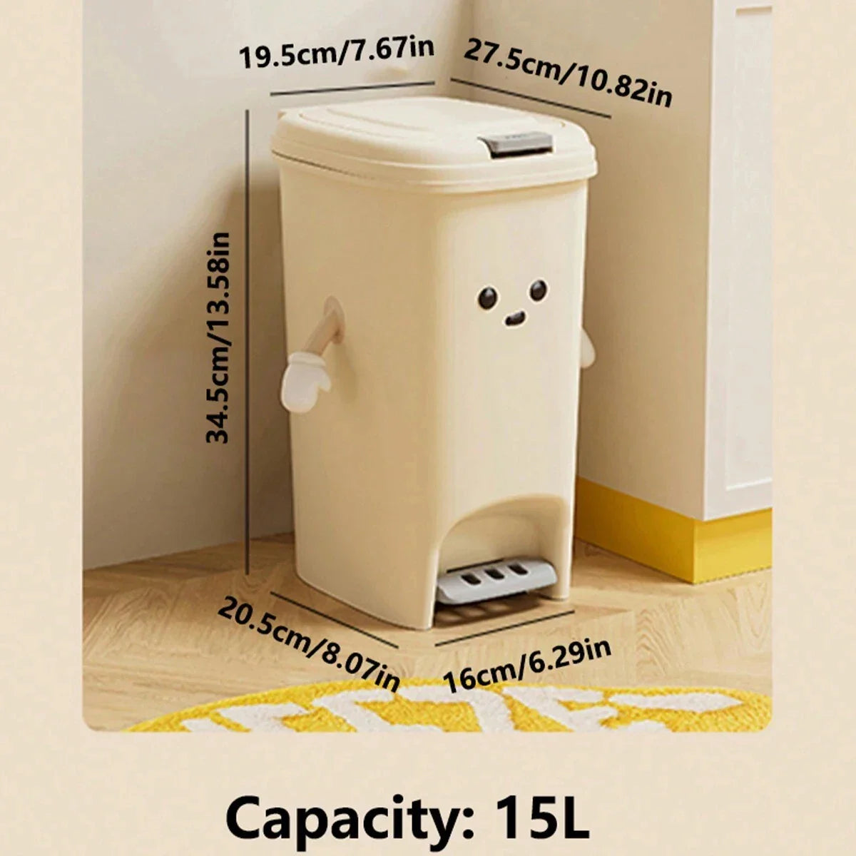 Household Large Capacity Trash Can Cute Creativity Non-Slip Bottom Strong Bearing Capacity Garbage Bucket Square Dustbin
