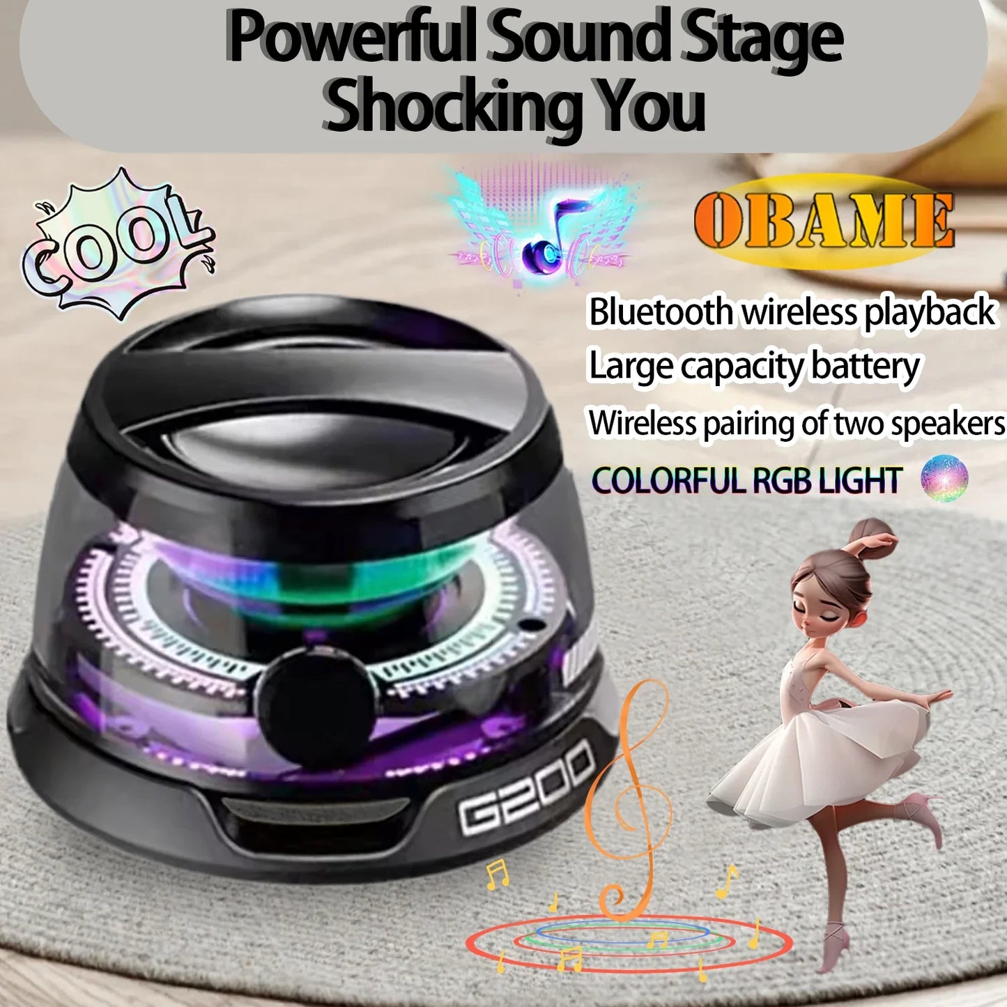 2025 New Portable Mini Bluetooth Speaker G200 RGB Lighting Magnetic Speaker BT5.3 Mini Sound Box 7 Hours Playback Phone Holder