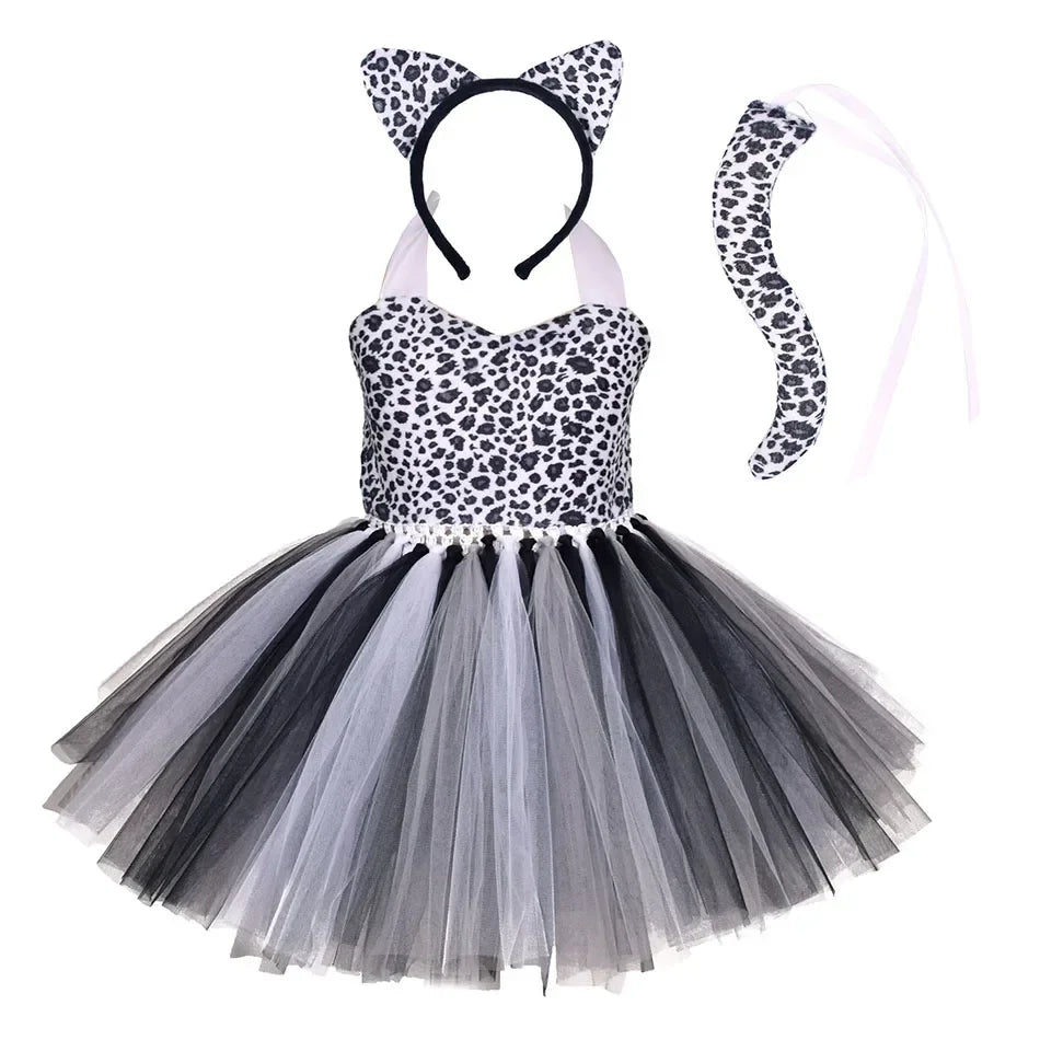 Halloween Animal Cosplay Costume for Children Forest Theme Cows Tiger Giraffe Leopard Zebra Tutu Dresses Performance Dance Sets