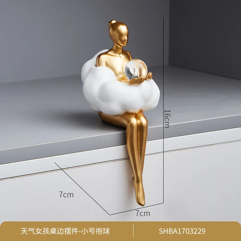 Sitting ballet girl art Golden sculpture Sitting posture ornament home accessories Statuettes Figurines office decor Statues
