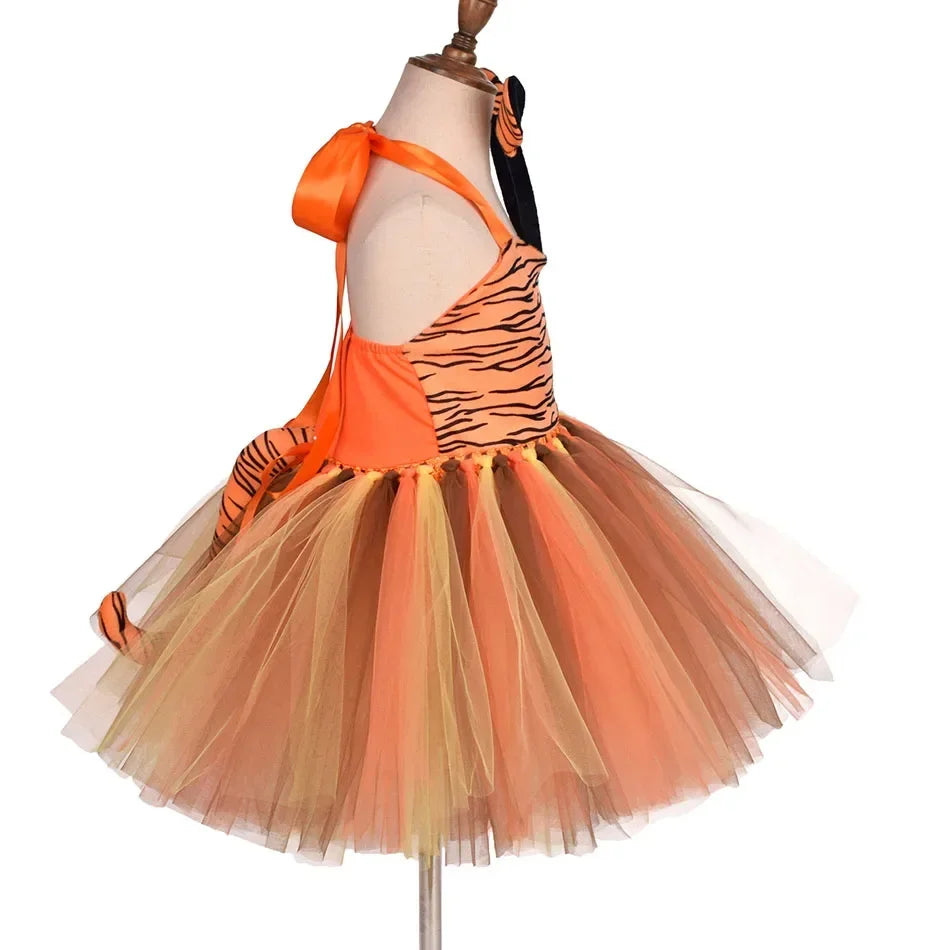 Halloween Animal Cosplay Costume for Children Forest Theme Cows Tiger Giraffe Leopard Zebra Tutu Dresses Performance Dance Sets
