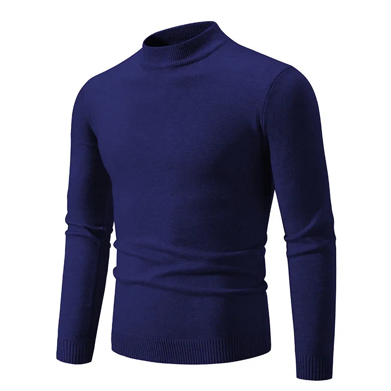 New Sweatwear Men's Half Neck Basic Solid Color Sweaters Round Neck Elastic Pullovers Warm Autumn Knitted Oversized Sweater Men - Premium  from Lizard Vigilante - Just $22.99! Shop now at Lizard Vigilante