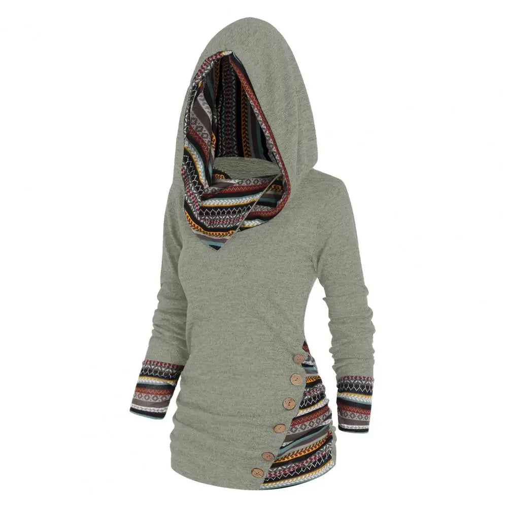 Women Sweatshirt Ethnic Style Geometric Stripe Splicing Print Hoodie Autumn Winter Hooded Long Sleeve Mid-length Sweatshirt - Premium hoodie from Lizard Vigilante - Just $39.99! Shop now at Lizard Vigilante