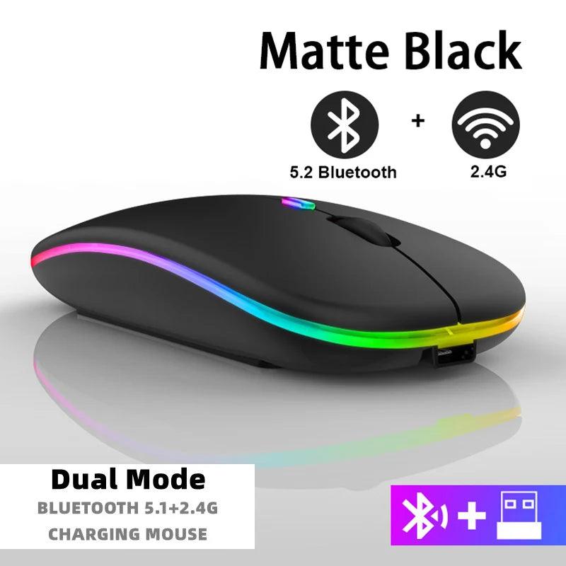 Rechargeable Bluetooth Wireless Mouse with 2.4GHz USB RGB 1600DPI Mouse for Computer Laptop Tablet PC Macbook Gaming Mouse Gamer - Lizard Vigilante